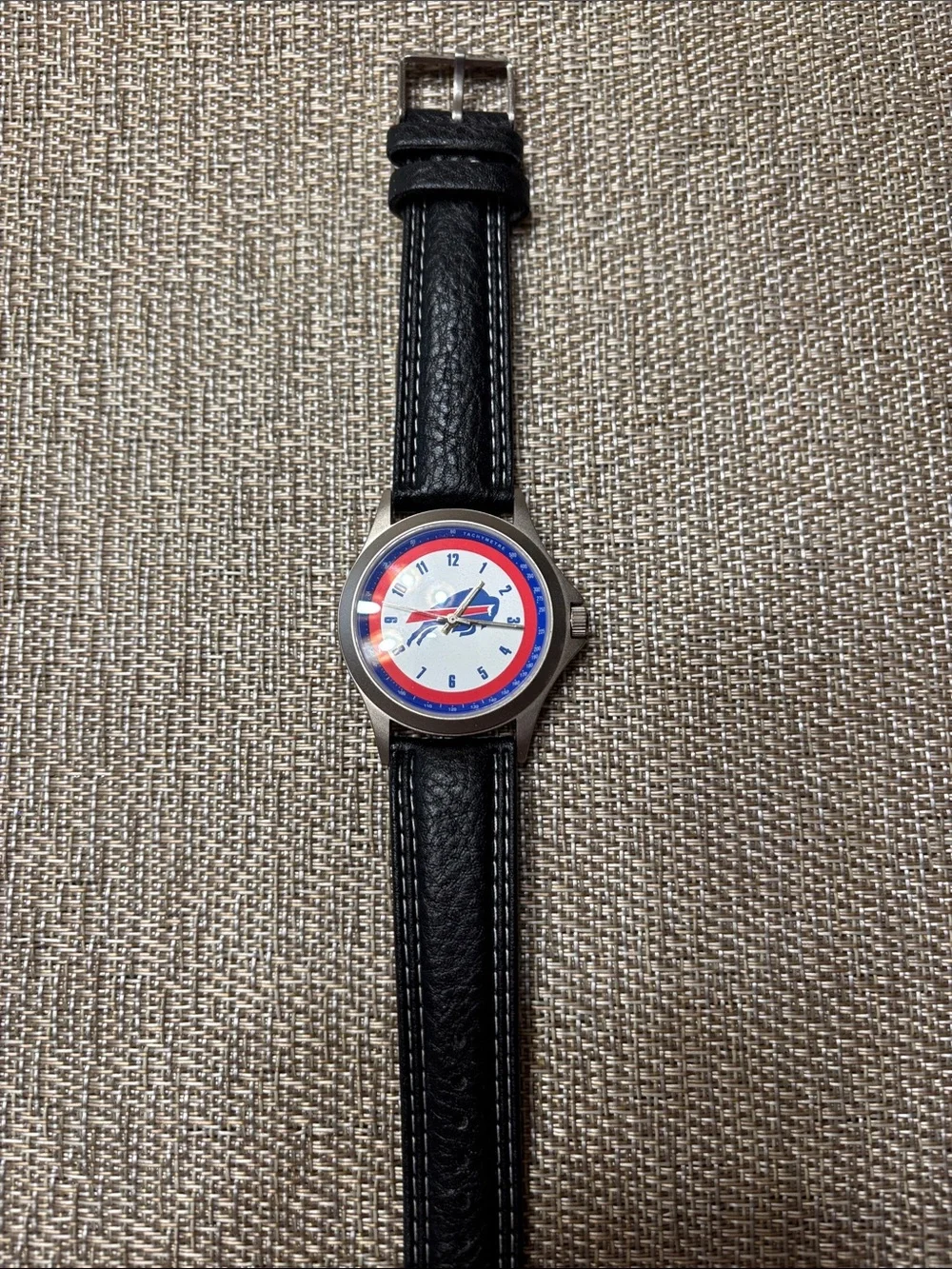 STORTIVI - BUFFALO BILLS Black Leather Men's Watch with Red and Blue Accents 🦬
